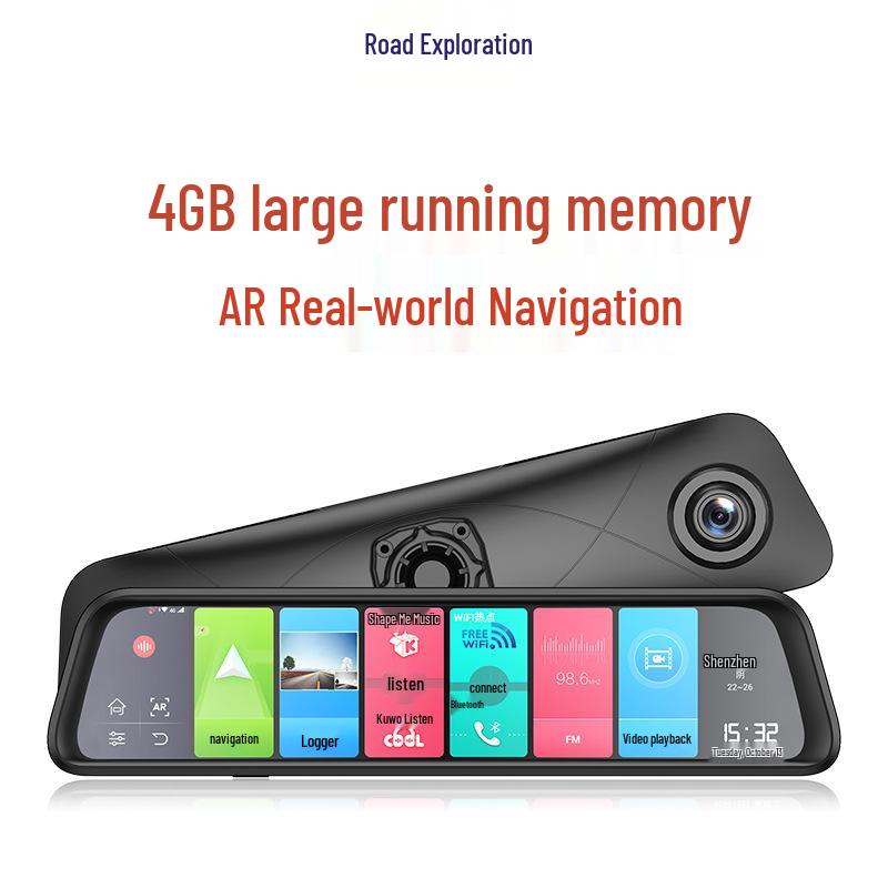 12" Android 8.1 Rearview Mirror Dash Cam with Dual Lens & 4G RAM AR Navigation.