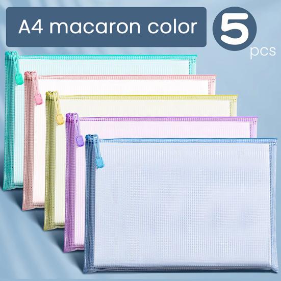 5 Pcs Mesh Zipper Bag A4 Letter Size Document Pouch Clear Plastic