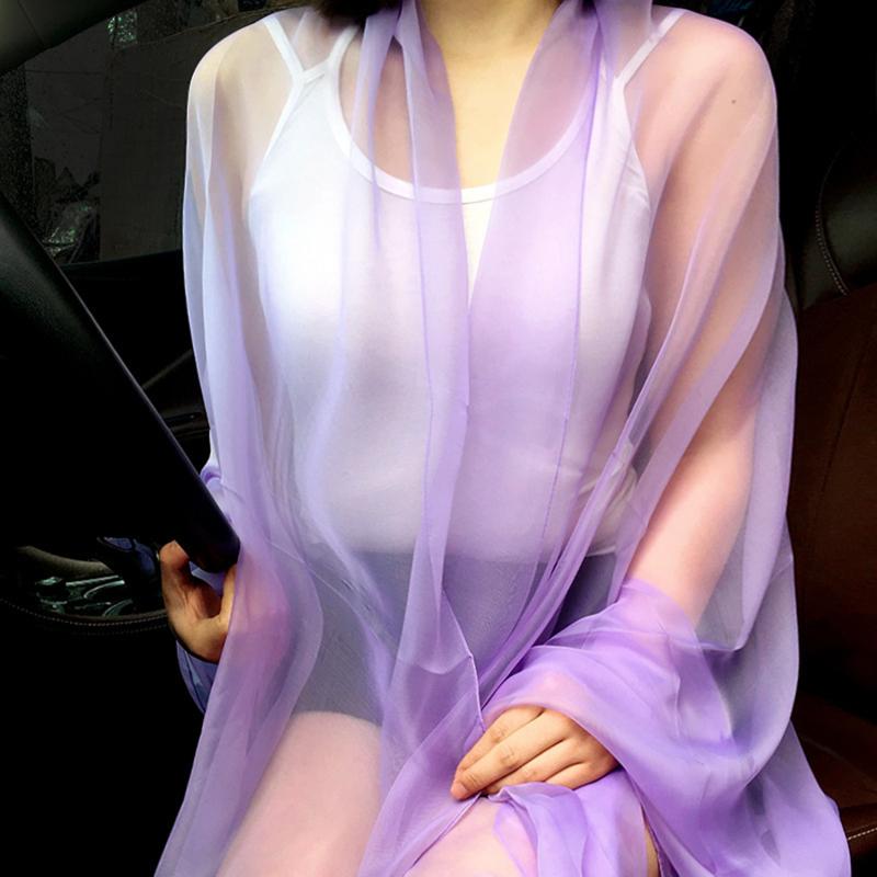 Корейский однотонный прозрачный сексуальный тонкий шифоновый пляжный платок-шаль от солнца для женщин, летний шарф из ледяного шелка для кондиционирования воздуха