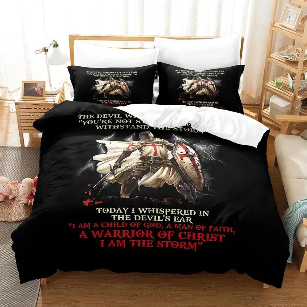 3D Print Christian Knights Templar Bedding Set Duvet Cover Bed Set Quilt Cover Pillowcase Comforter King Queen Size Boys Adult