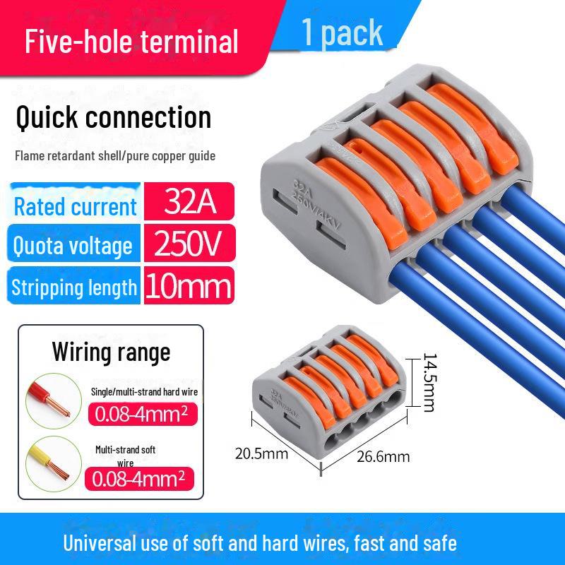 Быстроразъемный терминал PCT SPL-12345: 2-позиционный многофункциональный электрический соединитель для проводов 4 калибра, 2 входа, 2 выхода