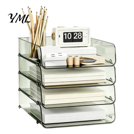 Stationery Storage Tray Clear Acrylic File Organizer Tray, 1/2/3/4/5 Tier Paper Ducument Document Holder Box, Stackable Office Supplies Desk Rack Box