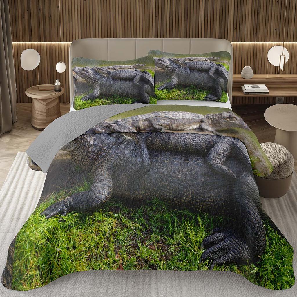 Подростковый крокодиловый плед с узором аллигатора, стеганый комплект постельного белья размера фулл/квин с дикими животными для детей, мальчиков, девочек