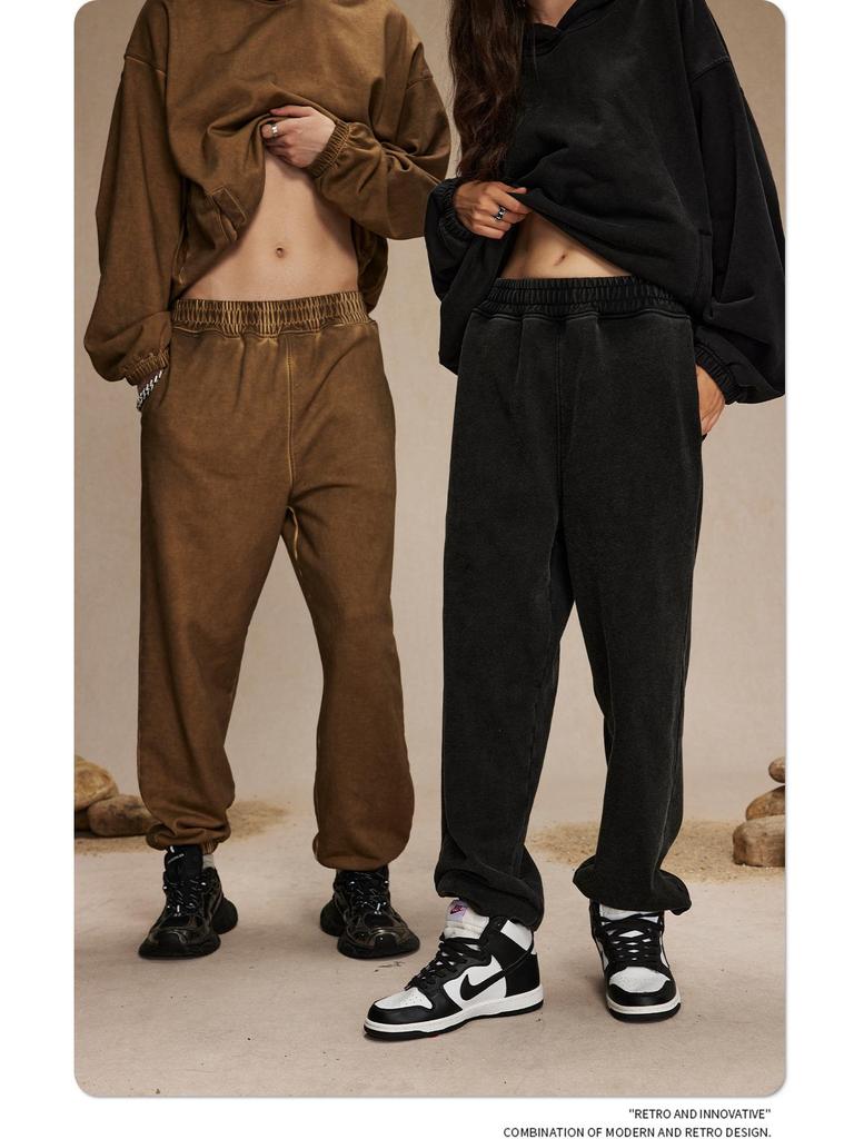 2024 Autumn American Men's Retro Casual Washed Dyed Loose Trousers - Trendy Sports Style