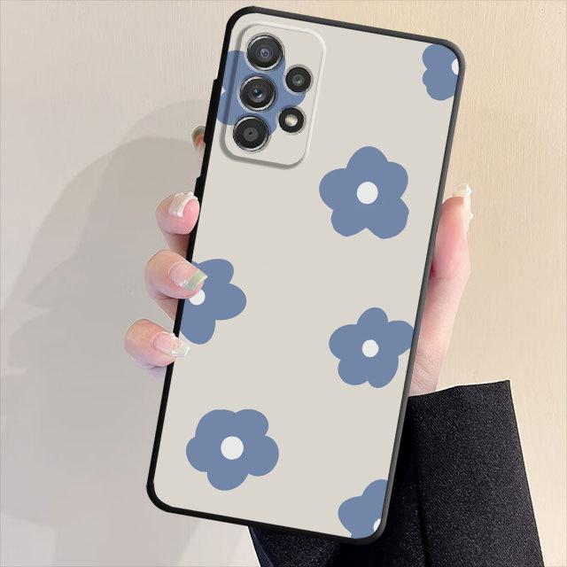 Черный мягкий чехол-бампер для Samsung Galaxy A33 A52 A13 A71 A31 A51 A32 A22 A72 A21s A23 A53 A14 A52s с милым цветочным чехлом