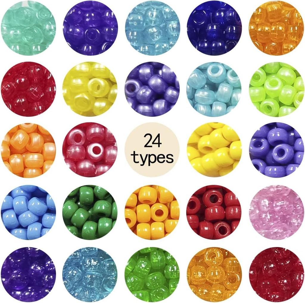 24 Colors Pony Beads BetterJonny Approximately 720 Pieces Alphabet Beads Acrylic Beads Barrel Beads Kit Colorful Bracelet String Necklace Earrings…