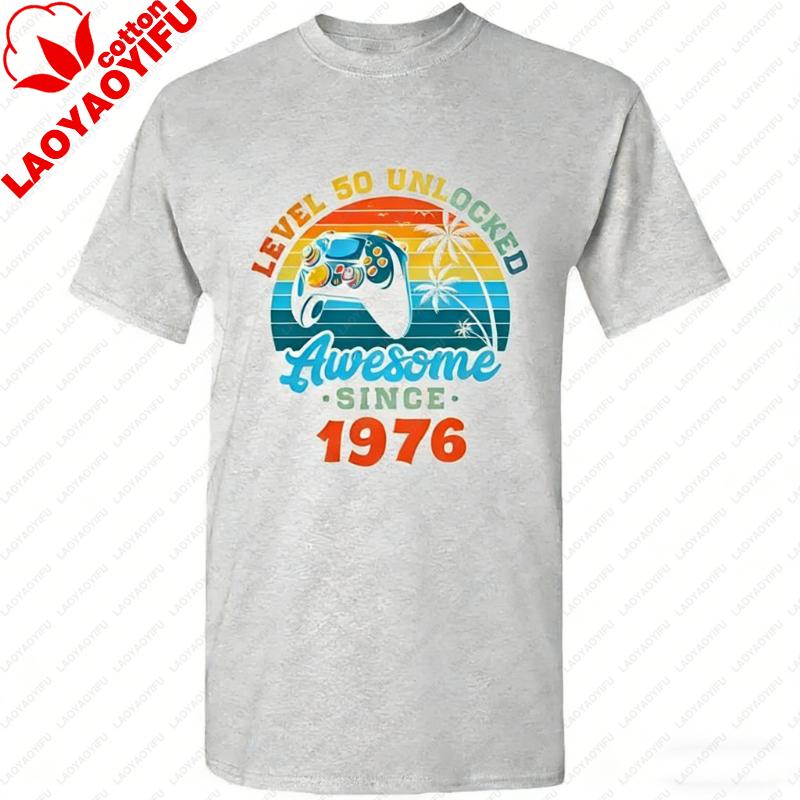 Level 50 Unlocked Awesome Since 1976 or Any Custom Year Fifty Years Old 50th Birthday Gamer Funny Tee Unisex Adult TShirts