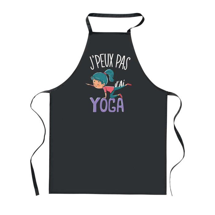 Tablier de cuisine - PLANETEE - J'peux Pas Yoga - Noir - Polyester - 90x60 cm