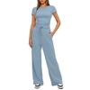 Women 2 Piece Outfits Sets Summer Short Sleeve Ruched Tops And Wide Leg Pants Tracksuit Matching Outfits