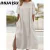 Women's Plus-size Long Casual Simple Loose Atmosphere Cotton Linen Dress