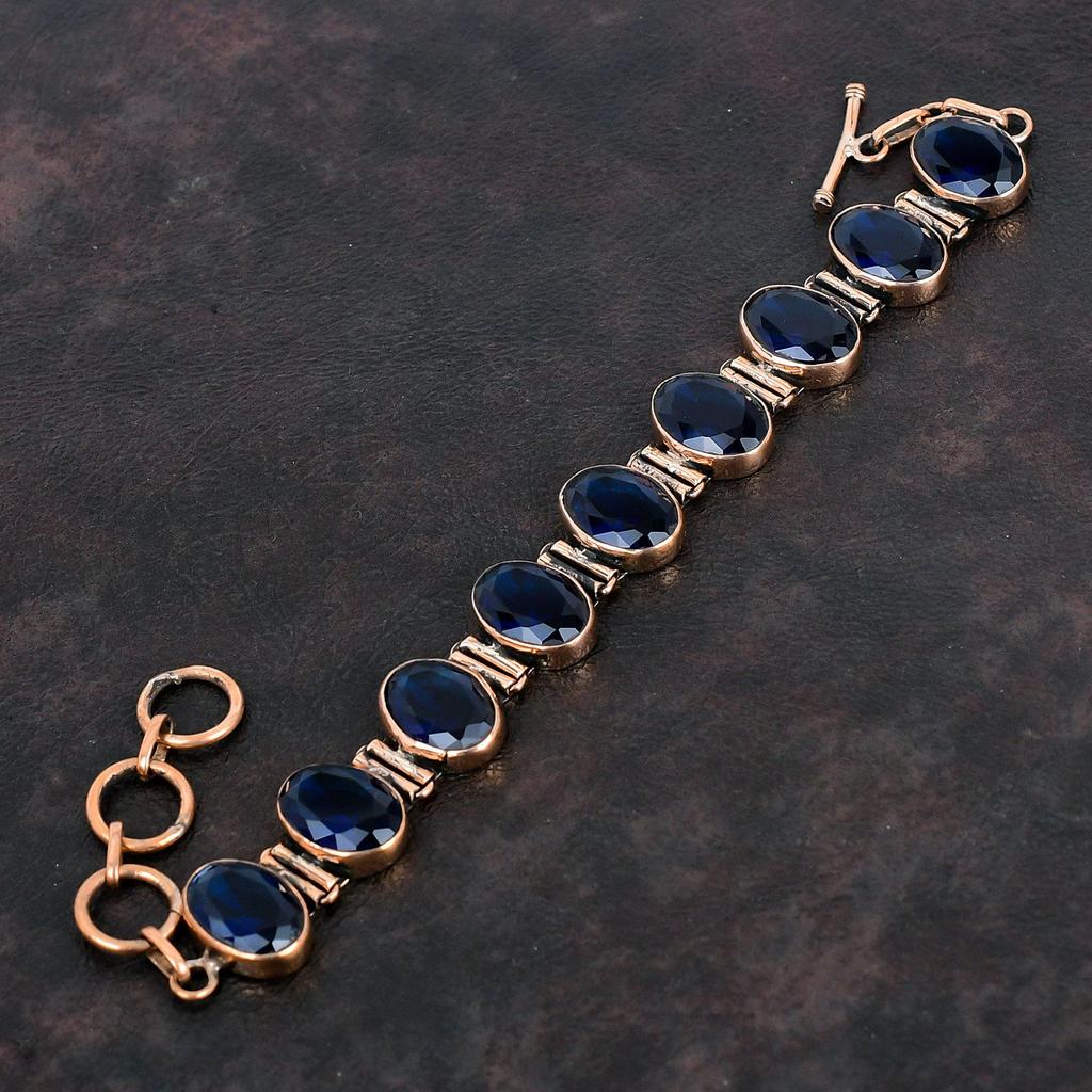 Граненый браслет из танзанитового кварца, медный браслет с регулируемой цепочкой, изящные украшения, браслет ручной работы, драгоценный камень, медные украшения, подарки на помолвку