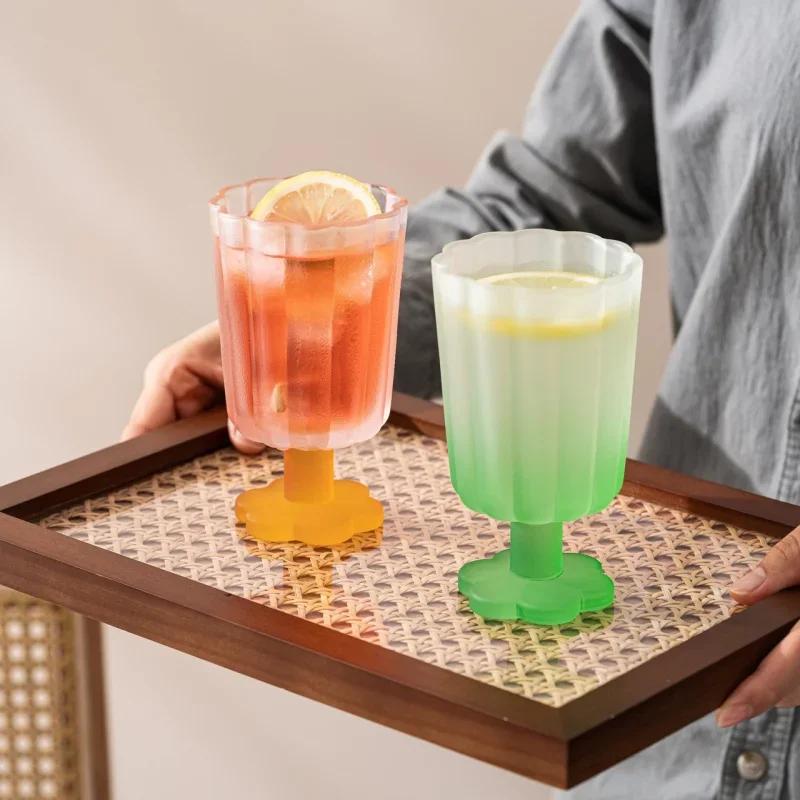 Colours Glass Cup Flower-shaped Goblet Ice Cold Juice Dessert Wine Iced Coffee Glass Cup House Bar Party Drinkware Gift Cups