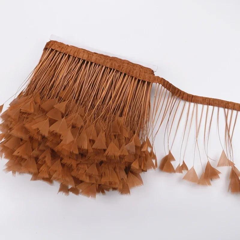 2Meters Colored Turkey Feathers On Tape Tassel Fringe Trim Decoration White Black Ribbon Sewing Dress Flecos Handicrafts Decor