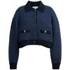 SS25 Лацкан Однобортная Короткая Куртка Женские куртки Синий CZ736-BLU