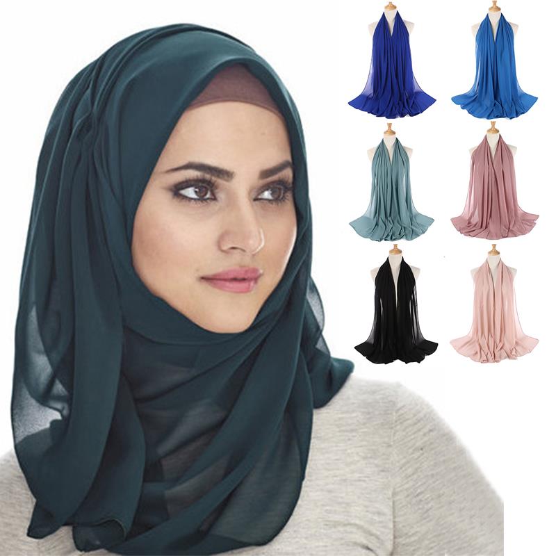 Мусульманский шифоновый шарф-хиджаб с пузырьками, женский однотонный мягкий длинный платок и накидка Жоржет, исламские платки на голову, женские хиджабы