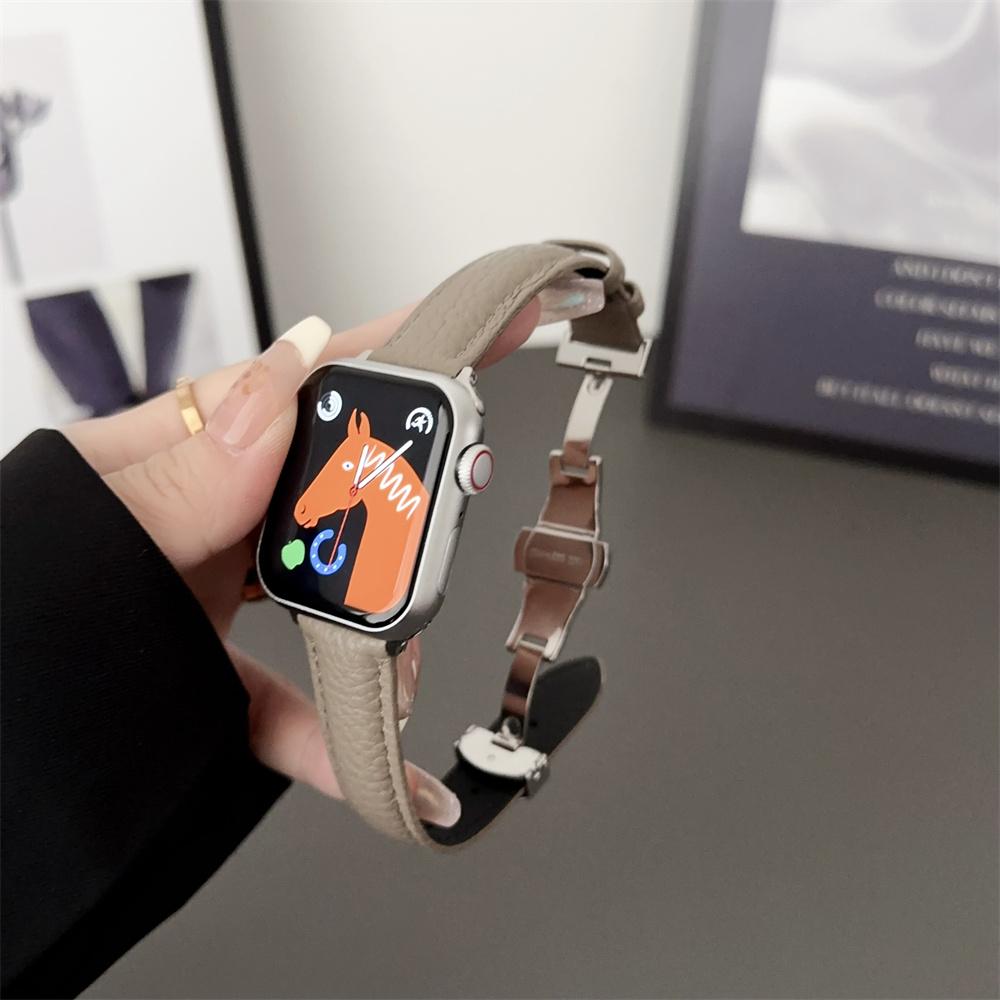 Тонкий кожаный ремешок для Apple Watch Ultra Band 49 мм серии 7 8 41/45 мм Correa 38/42 мм Браслет на запястье iWatch SE 6 5 4 3 40 мм/44 мм