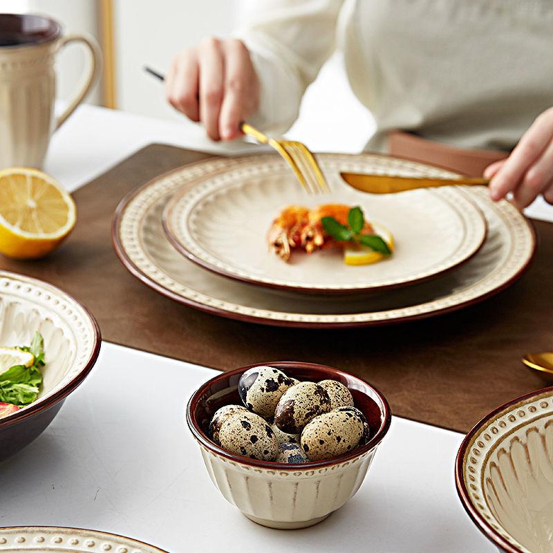 Европейская ретро посуда Керамический диск Тарелка для стейка Салатная тарелка Западная еда Обеденная тарелка Кухонные принадлежности