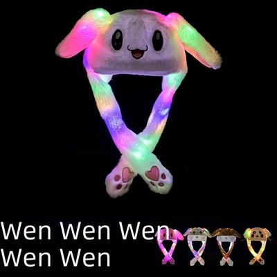 Светящаяся шапка-кролик в стиле Douyin: Мягкие ушки, подвижная повязка на голову и теплые наушники