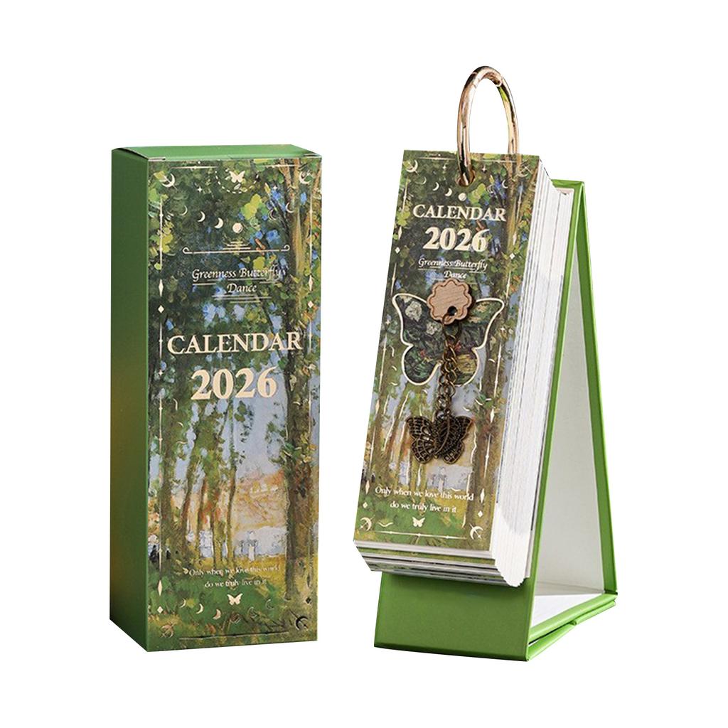 Винтажный европейский календарь-перекидной с масляной живописью, креативный ежедневный отрывной календарь с подвеской-бабочкой, элегантное настольное украшение для дома