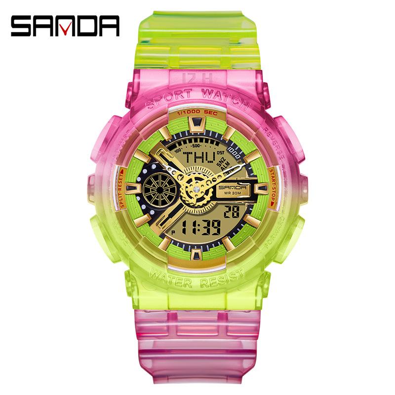 SANDA New Product Gradient Multiple Colors Frozen Couple Style Men's and Women's Fashion Trend Multi -functional Waterproof Electronic Watches