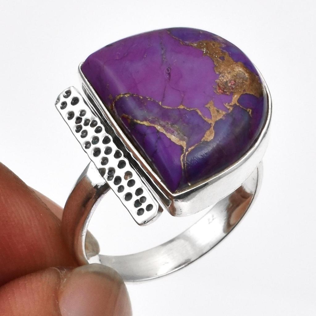 Кольцо ручной работы с натуральным фиолетовым бирюзовым драгоценным камнем из стерлингового серебра 925 пробы в форме полумесяца для женщин и девочек