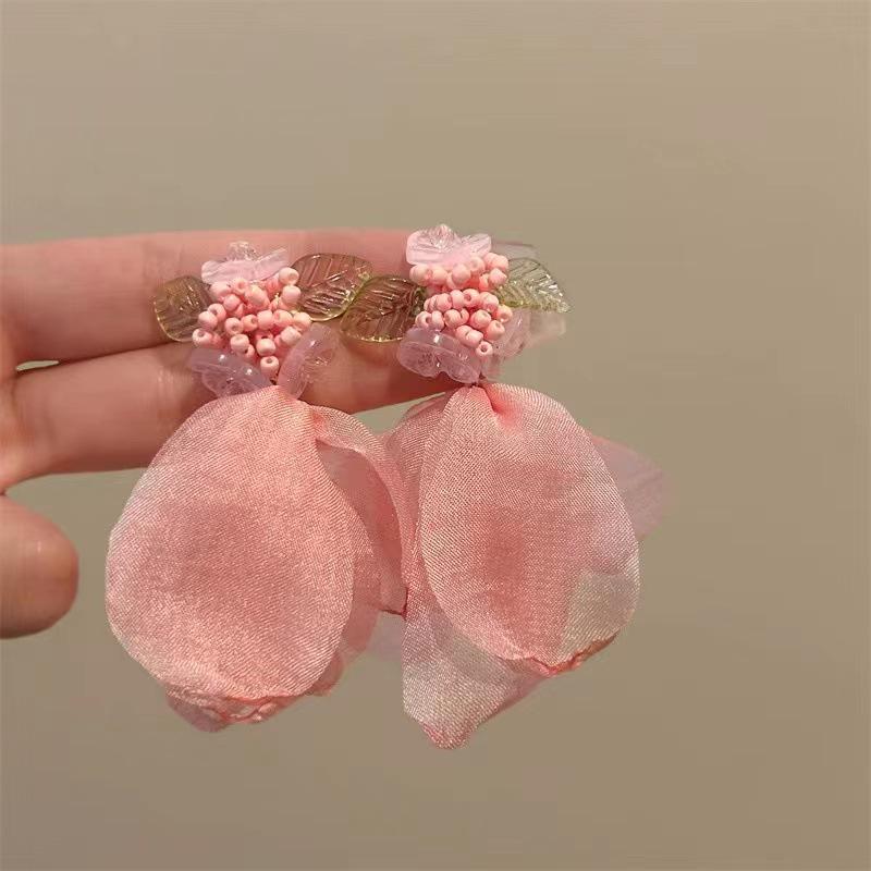 Серьги-сетка с цветами из смолы и серебряной иглой: Роскошные, Сладкие, Свежие и Элегантные Женские Украшения в Стиле Мори