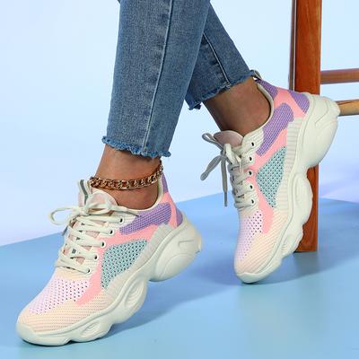 Неуклюжие кроссовки Летающие тканые дышащие туфли на платформе Мягкая подошва Удобные студенческие кроссовки Модная повседневная спортивная обувь Женская обувь