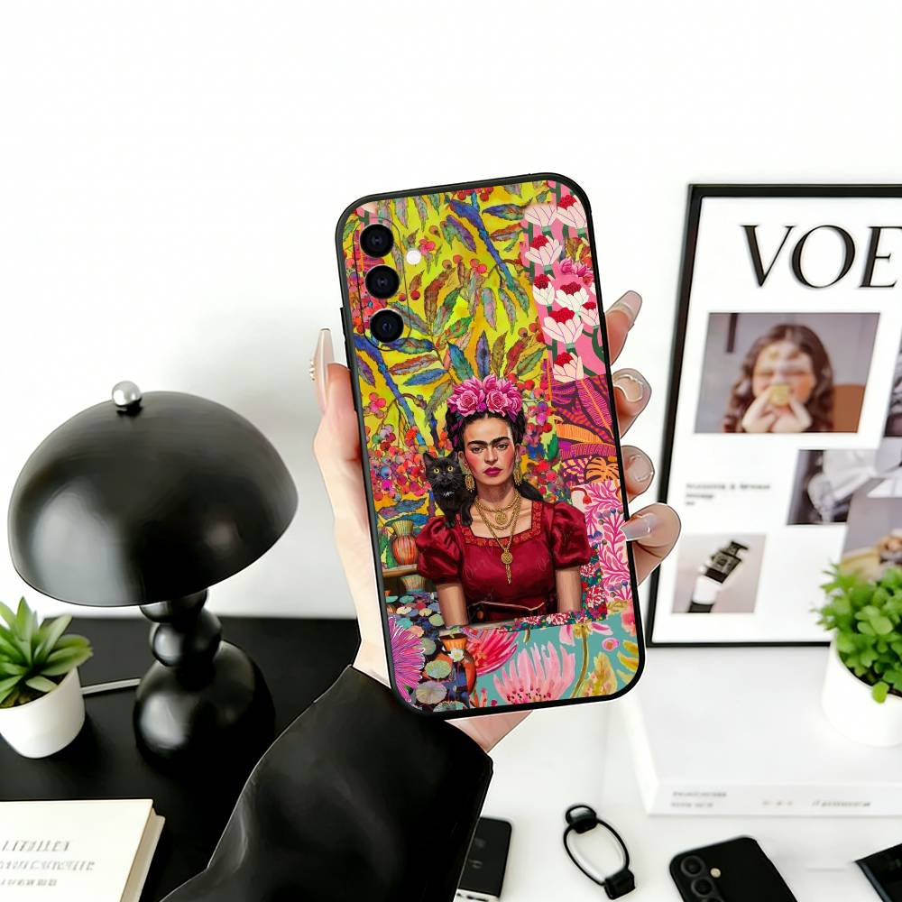 Модный чехол для телефона F-FridaS-S K-Kahlo Черный силиконовый мягкий для Samsung Galaxy A73, A72, A71, A70, A53, A52, A51