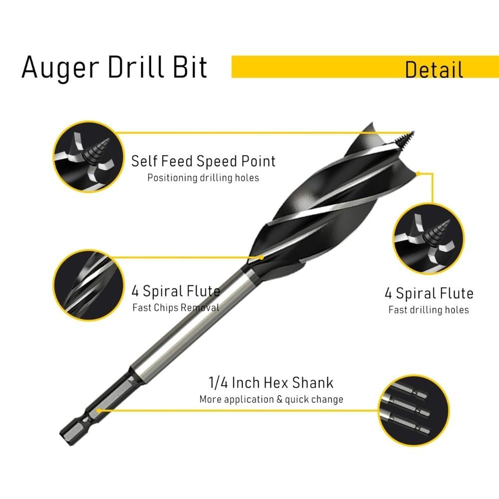 1pcs /2pcs 4-Groove Hex Shank Auger Drill Bit High Carbon Steel Woodworking Drill Bit For Carpenter