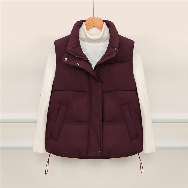 Vest Fashionable Warm Solid Color Cotton Short Stand-up Collar Vest Vest Vest Vest Sleeveless New Versatile Coat