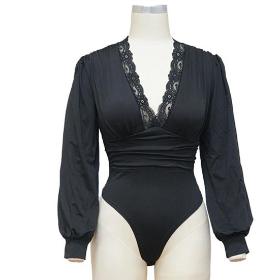 Леди боди плюс размер повседневное кружево глубокий модный V-образный вырез тонкий женский боди