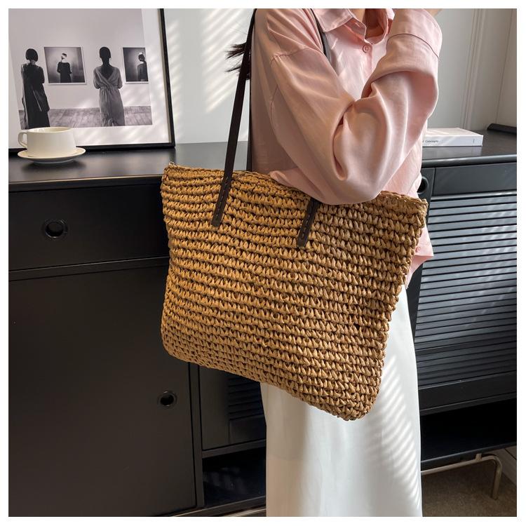 Straw Woven Tote Bags Casual Large Luxury Design Capacity Handbag Beach Shoulder Simple Women'S Bag Style Shopping Summer