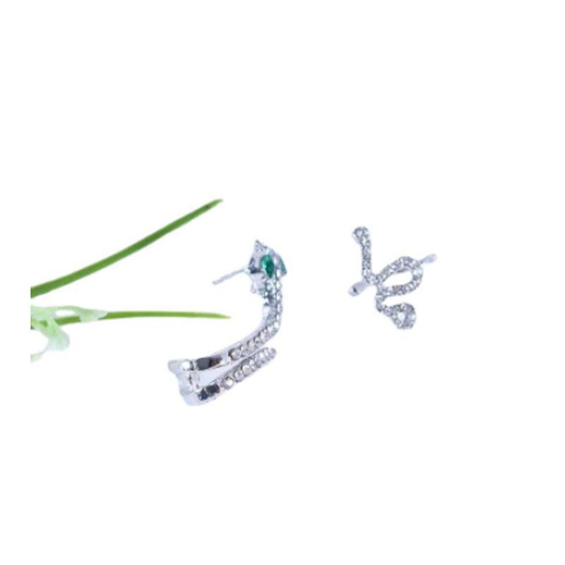 Трехмерные золотые серьги-каффы в виде змеи с цирконием