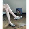 Sheepskin Version~ Leather Cross-buckle with Light Mouth Flat-soled Single Shoes Women's Retro French Silver Ballet Shoes Mary Jane Shoes