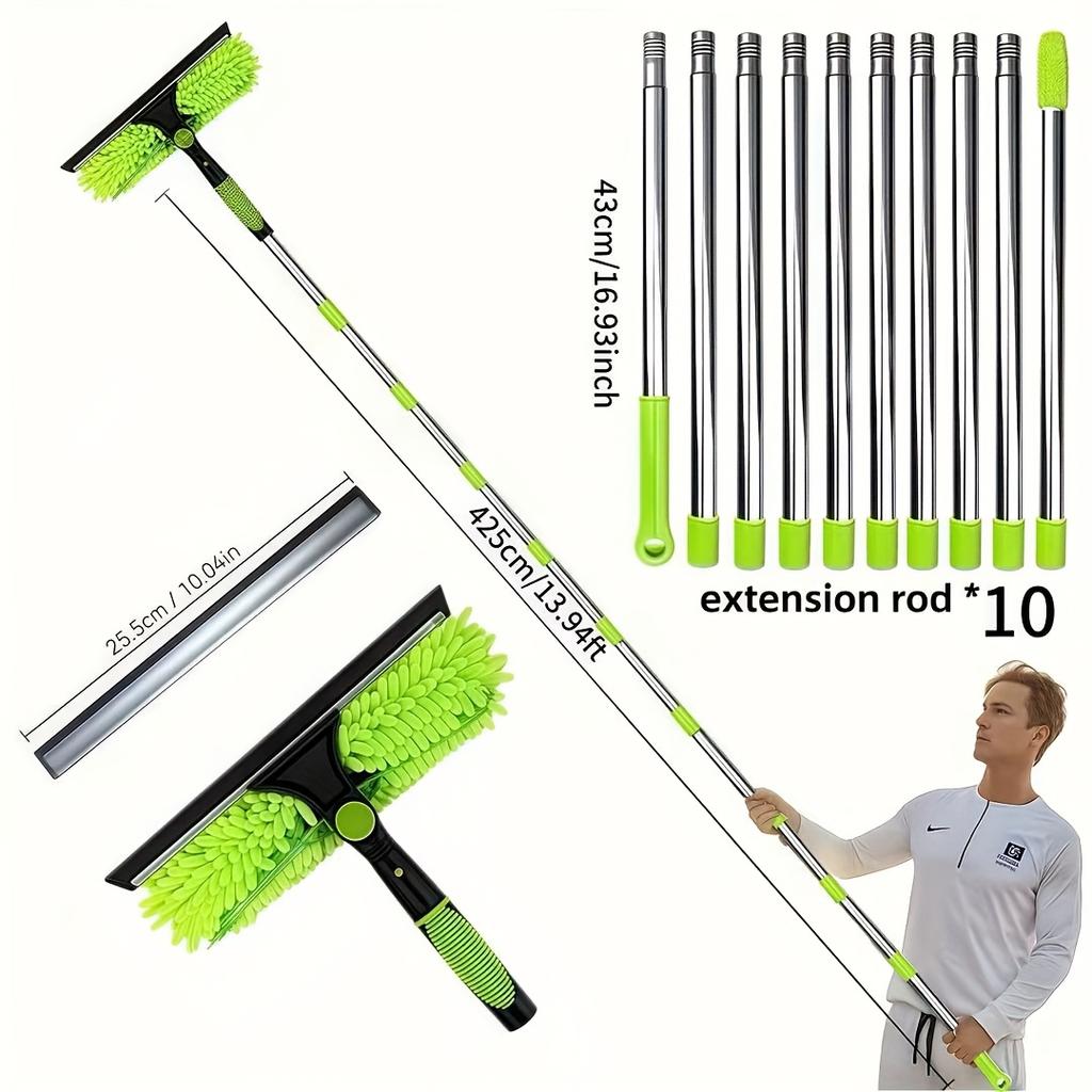 425cm Chenille Glass Wiper Set with Long Handle and Adjustable Length Scraping 2-in-1 Glass Wiper.