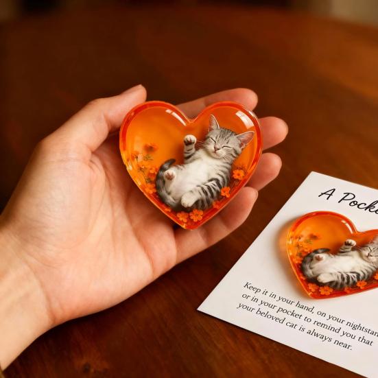 Мемориальный карманный талисман-обнимашка для кошки Yousheng с вдохновляющей карточкой, эмоциональная поддержка, карманный жетон в форме сердца любви, украшение, памятный подарок для владельцев кошек