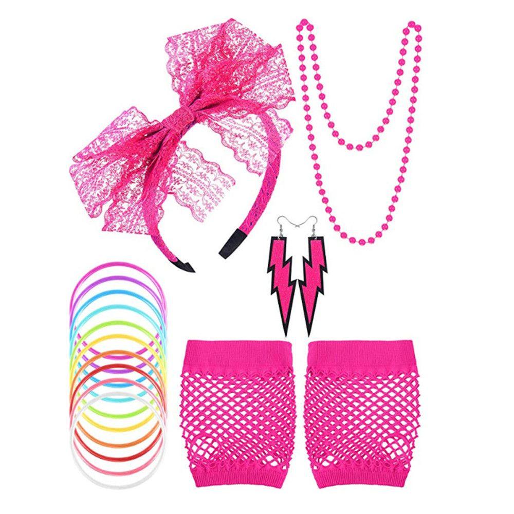 Серьги для девочек Платье Перчатки-сетка Набор аксессуаров для костюма 80-х годов Фантазийное ожерелье