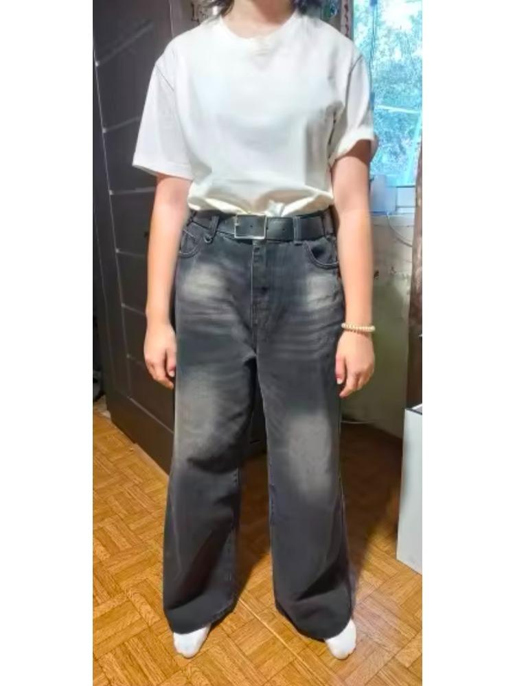 Vintage Black Wide Leg Jeans Women Oversized High Street Korean Fashion Baggy Denim Trousers Grunge Y2k Female Hip Hop