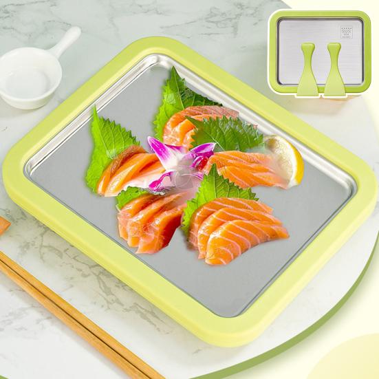 Fried Ice Machine Stainless Steel Large Freezing Tray with 2 Non-Stick Scrapers Fried Yogurt Maker for Rolled Ice Cream Popsicles