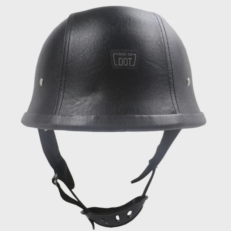 ZR-307 Черный кожаный ретро мотоциклетный полушлем M35