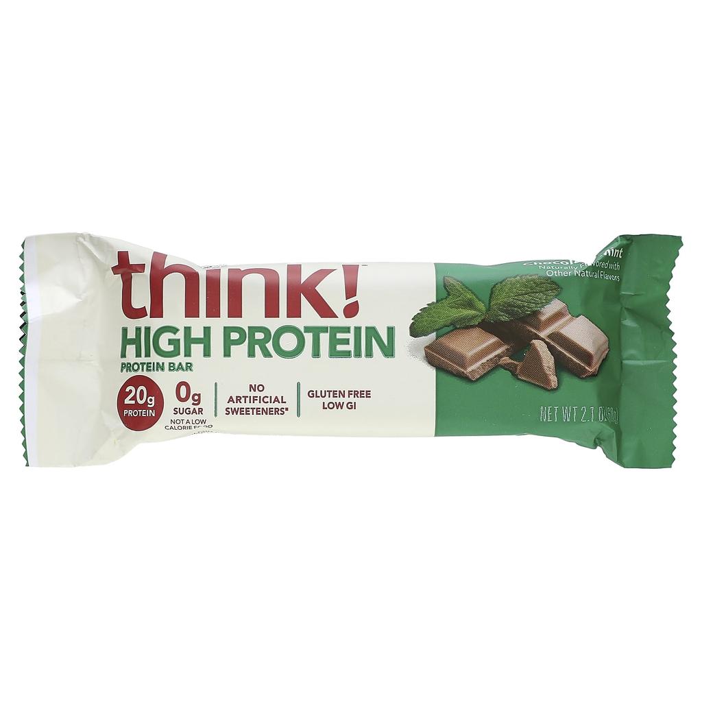 Think!, High Protein Bar, Chocolate Mint, 5 Bars, 60 G (2.1 Oz) Each