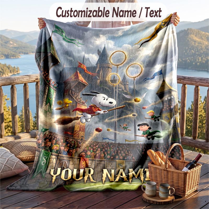 Custom Text Flannel Throw Blanket, Lightweight Cozy Bed Sofa BlanketSnoopy Peanuts