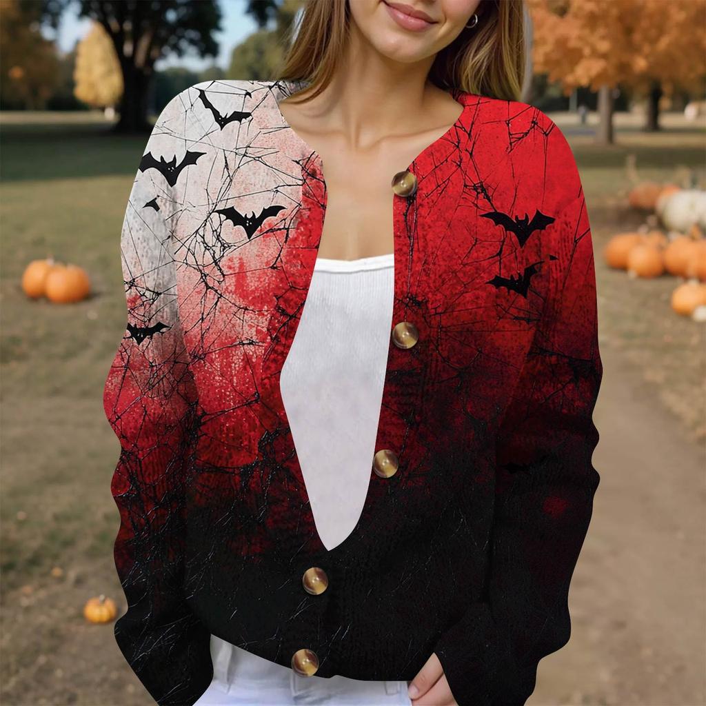 Женская модная принтованная куртка с длинным рукавом и вязанным кардиганом на пуговицах