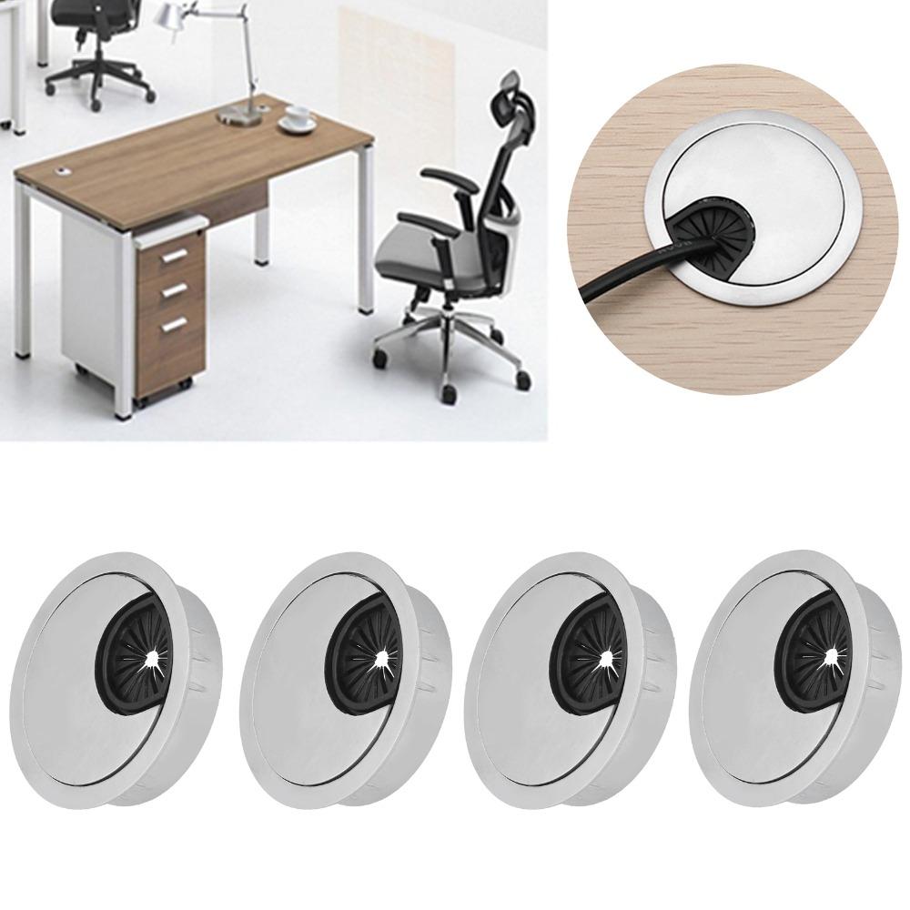 4PCS Brushed Silver Wire Hole Cover Zinc Alloy Cable Hole Cover Desk Cable Grommet Home Office