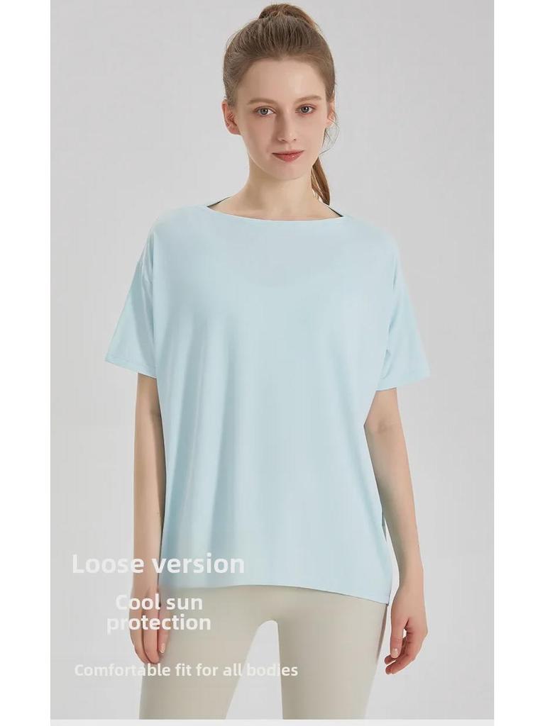 Женский быстросохнущий топ для йоги LAHN Ice Silk — короткий рукав, свободный и облегающий крой, стильная повседневная спортивная одежда для лета