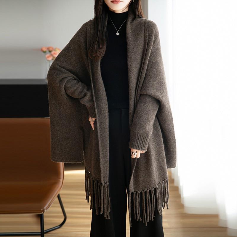 Winter Wool Thickened Tassel Shawl Cloak Warm Cardigan Available in Large Quantity