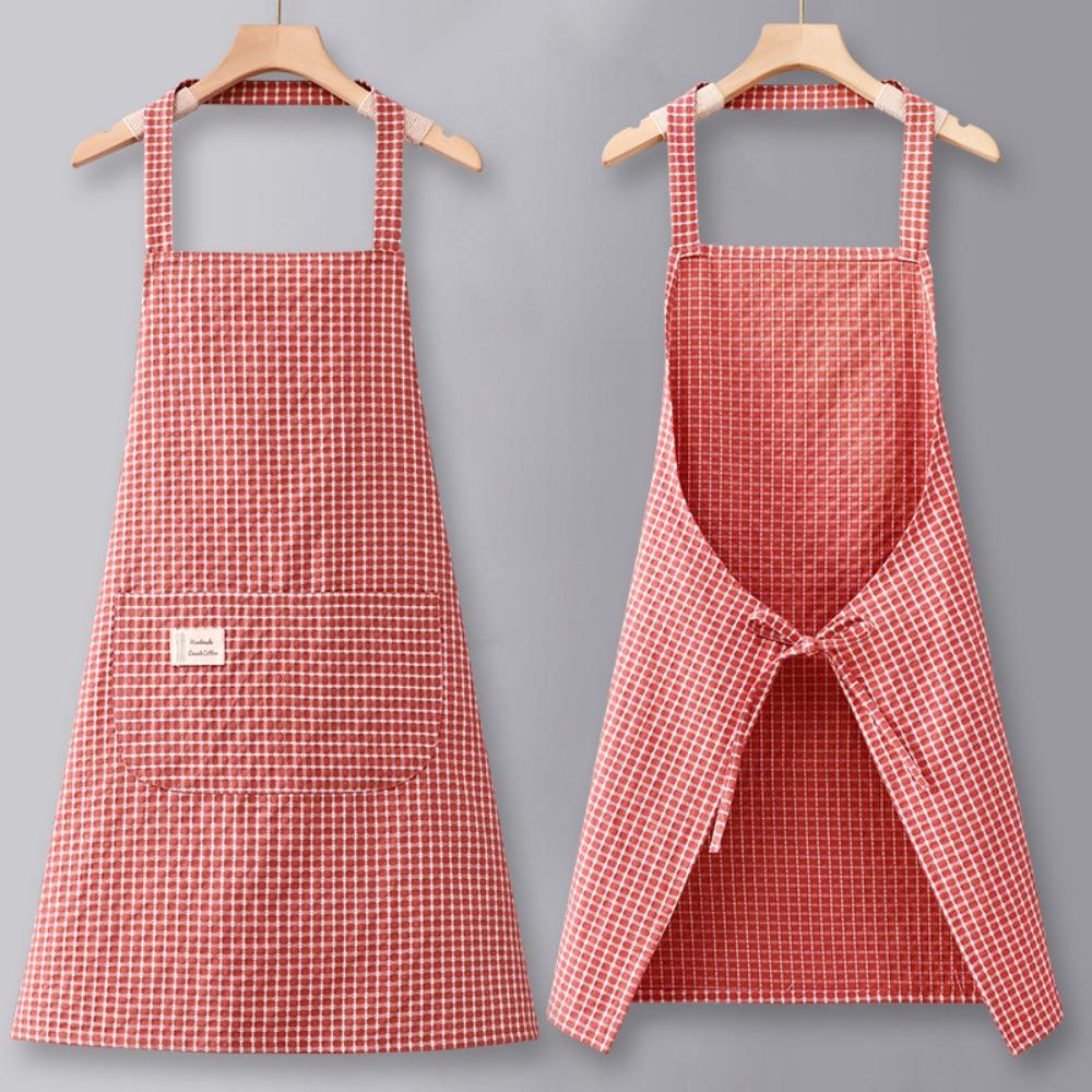 Portable Plaid Apron Breathable Cooking Apron Work Clothes Pure Cotton Apron  Cafe