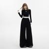 Women's 2-Color Elastic Waist Wide-Leg Pants with Drawstring - Spring 2025 Casual Slim Straight Floor-Length Drape Style