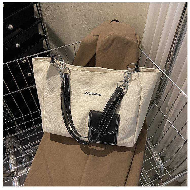 Холщовая сумка женская большой вместимости 2025 новая ранняя осень повседневная на плечо текстурный класс сумка-тоут