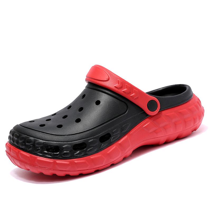 Two-Color Trendy Men'S Hole Shoes Breathable Outside Wear Non-Slip Thick-Soled Bag Head Slippers Men'S Outdoor Beach Sandals
